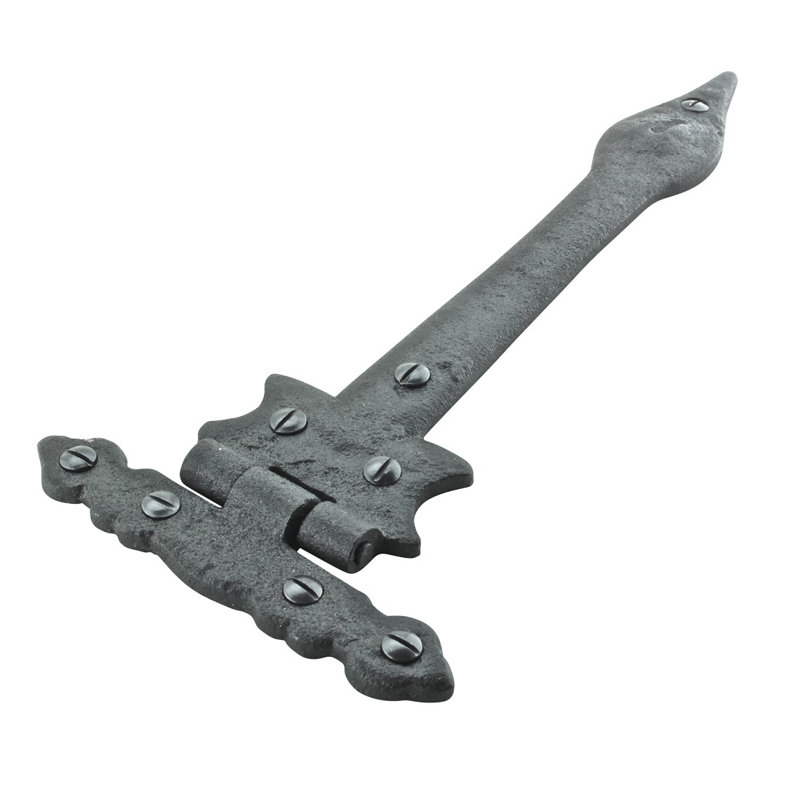 9" Black Wrought Iron Spear Tip Strap Hinge
