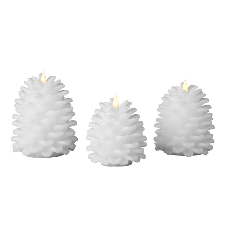 Pinecone Flameless Candle Set, White, 3
