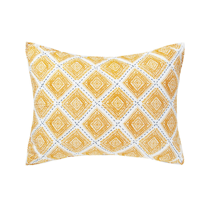 Ochre Diamond Geometric Cotton Standard Sham with Stitching