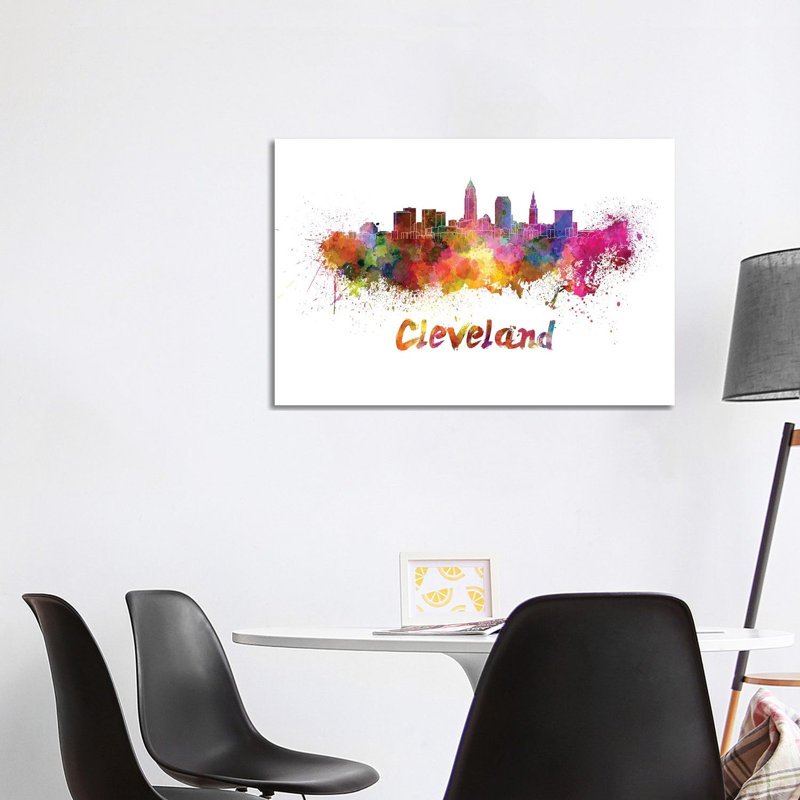 Cleveland Skyline In Watercolour by Paul Rommer - Wrapped Canvas Print, 66.04cm H x 101.6cm W x 1.91cm D