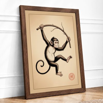 Leaping Chimpanzee Japandi - Framed Print