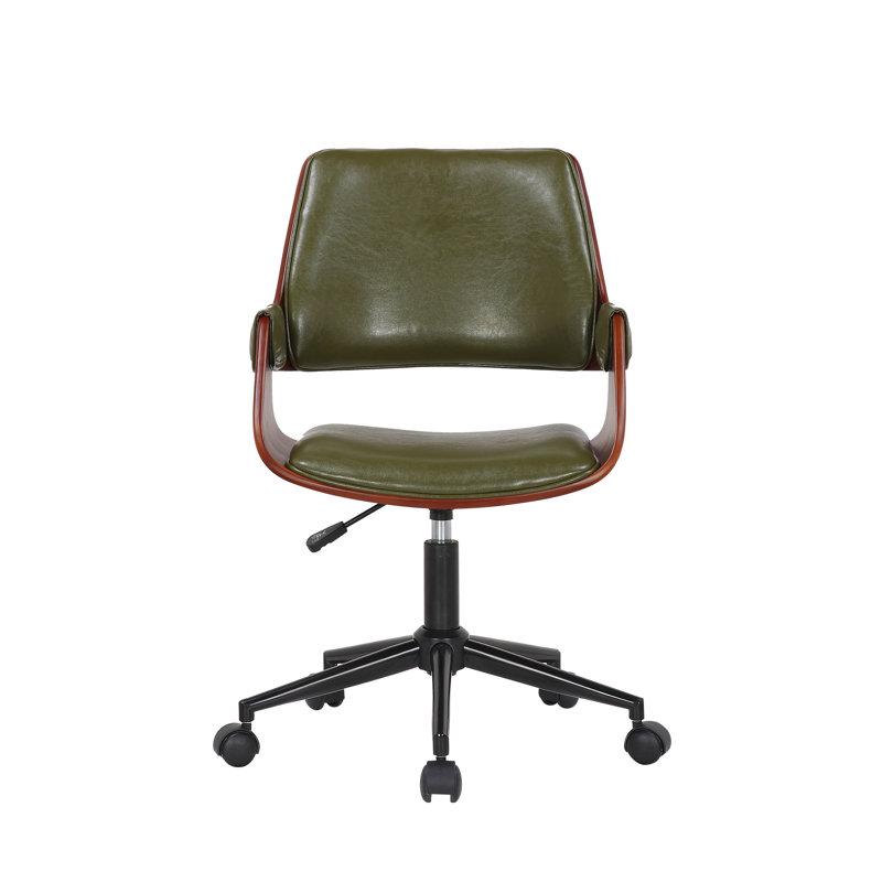 Geryon Faux Leather Mid-Century Office Chair, Green