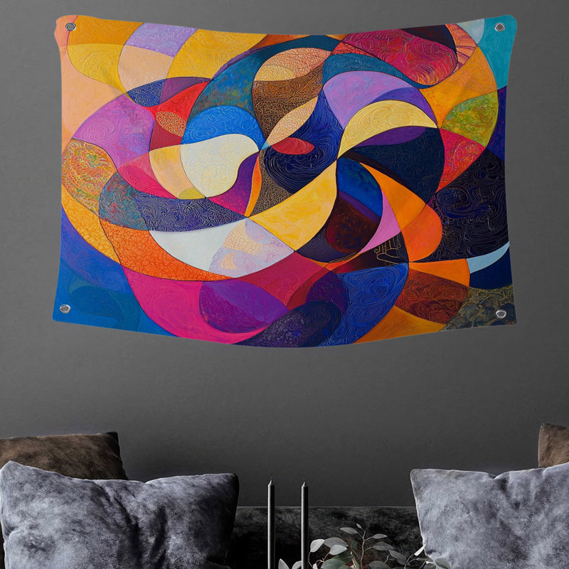 Tapisserie murale abstraite tourbillons - Décoration murale abstraite, H 68 po x l 80 po