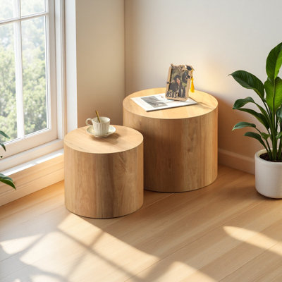 Nesting Coffee Table Set of 2 Round Coffee Tables Circle Modern Table for Small Space Living Room Bedroom Accent End Side Table