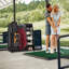 Organisateur de sac de golf autoportant en bois de 35,5 po de largeur et support de rangement pour club de golf avec 5 tablettes et roues pour chaussures de golf-114272428