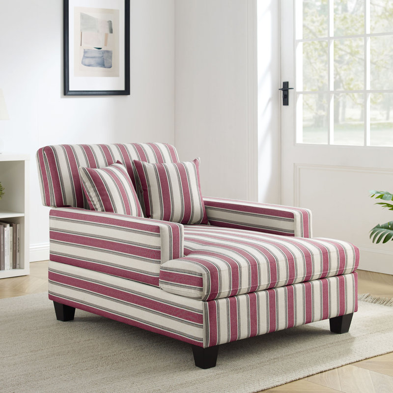 Monroeville 37" W Upholstered Chaise Lounge , Red Stripe Linen