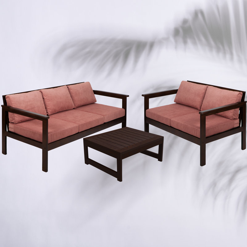 Jaqualen 5 - Person Seating Group with Cushions, Black, Vintage Rose