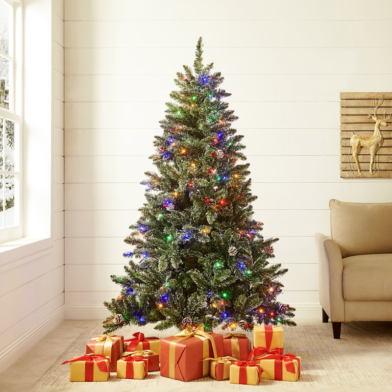 Lighted Artificial Pine Christmas Tree, 6.99ft H