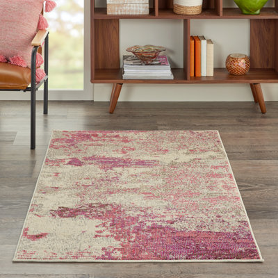 Tapis ivoire / rose à motif abstrait Adrieonna