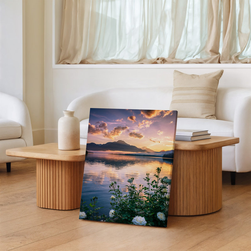 Toile, "Un lever de soleil serein sur un lac tranquille", H 30 po x l 20 po