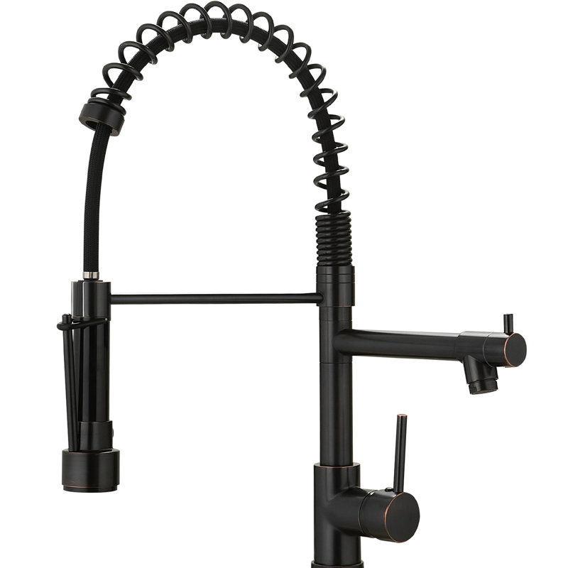 Kitchen Faucet With Pull Down Spray, Oil-Rubbed Bronze Finish, Single Handle Lever, 360 Degree Rotation, Ceramic Filler, Modern Style Faucet, Handle, Contemporary Design Tap