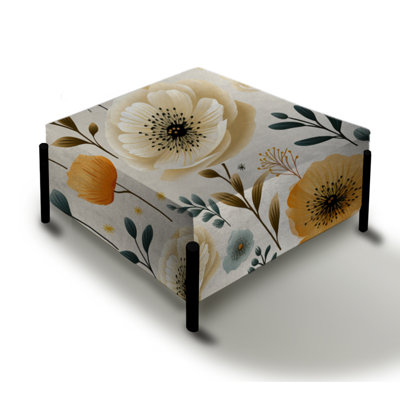 White And Yellow Playful Poppy Blossom Radiance - Floral Large Square Ottoman