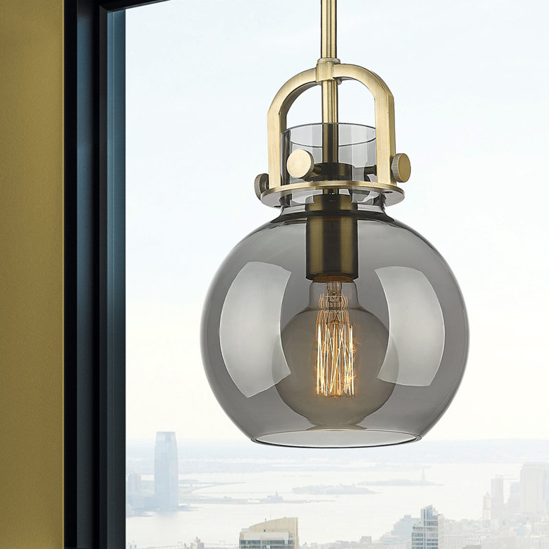 Luminaire suspendu à 1 tige Sligo, Laiton brossé, Plaqué couleur fumée, H 11,25 po x l 8 po x P 8 po