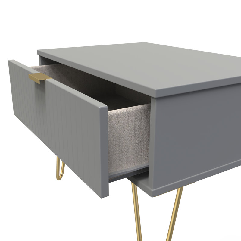 Talita 1 Drawer Wide Side Table, Dusk Grey/Gold
