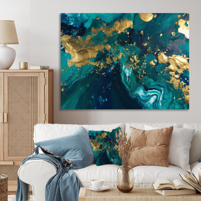 Teal and Gold Liquid Magic II - Abstract Wall Art