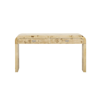 Table d'entrée en bois 60 po avec placage de ronce, console avec 2 grands tiroirs et poignées en métal, table de canapé multifonctionnelle avec 2 pieds robustes, convient au salon, au vestibule, au couloir, au bureau