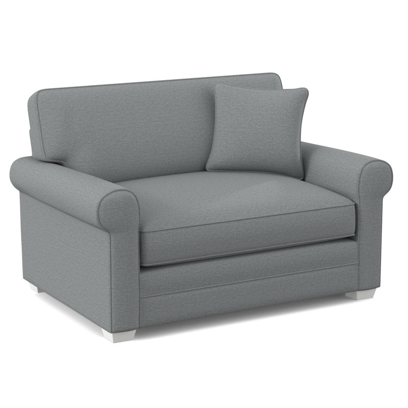 Canapé-lit simple de 57 po Bedford, Tissu performance bleu clair 0851-55, Matelas Air Dream, Finition blanc givré