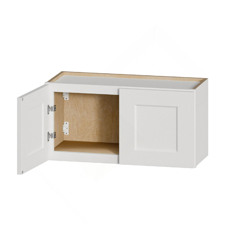 Solid Wood Shaker Short Wall Cabinet – 30"W X 12"D X 15"H, Painted White, Ready-To-Assemble (RTA) Kitchen Cabinet