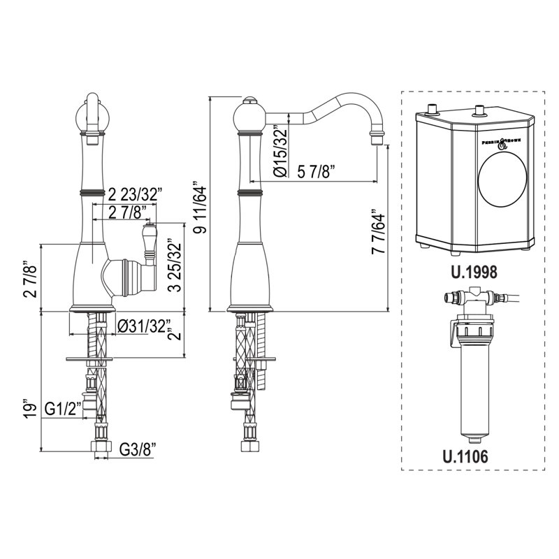 Acqui Hot Water Dispenser, Tank And Filter Kit, Satin Nickel