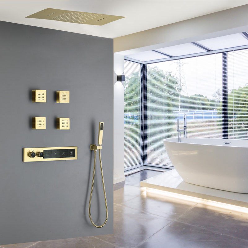 Complete Shower System with Rough in-Valve, Brushed Gold