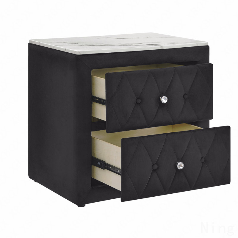 Mobilier de chambre à coucher en bois avec deux tiroirs de rangement, Noir