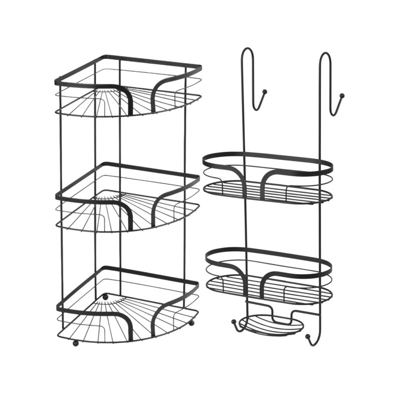 Dante Black Corner Caddy And 2 Tier Shower Caddy, Black
