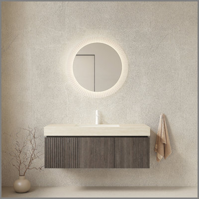 Meuble-lavabo flottant 48 po avec rangement en contreplaqué, comptoir en pierre frittée, lavabo en céramique et trou de robinet pré-percé, finition grain de bois espresso