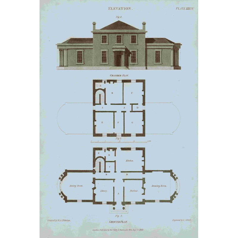 " Chambray House & Plan I " by Thomas Kelly, 30" H x 20" W  
