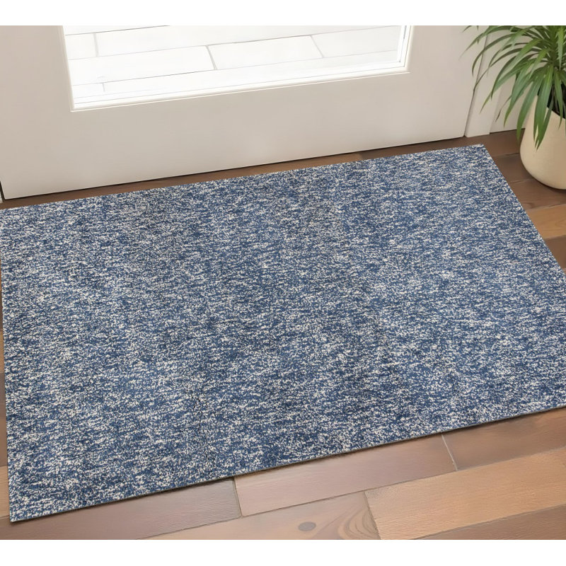 2' X 4' Indigo And Ivory Abstract Hand Woven Area Rug