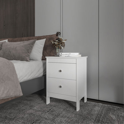 FM FURNITURE Nogales Nightstand With 2 Drawers, Withe