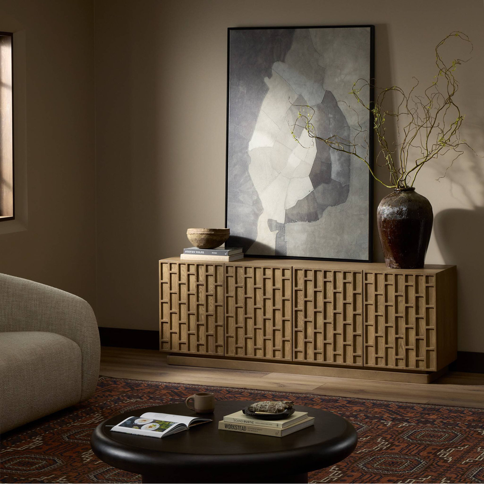 Cleve 72" Mango Media Console, Light Wash Oak