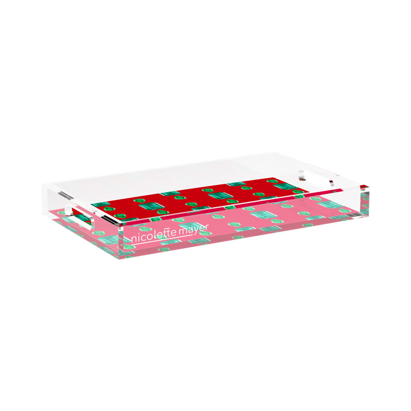Gem Emeralds Red Acrylic Rectangle Decorative Tray, 17"W x 10.5"D x 2"H