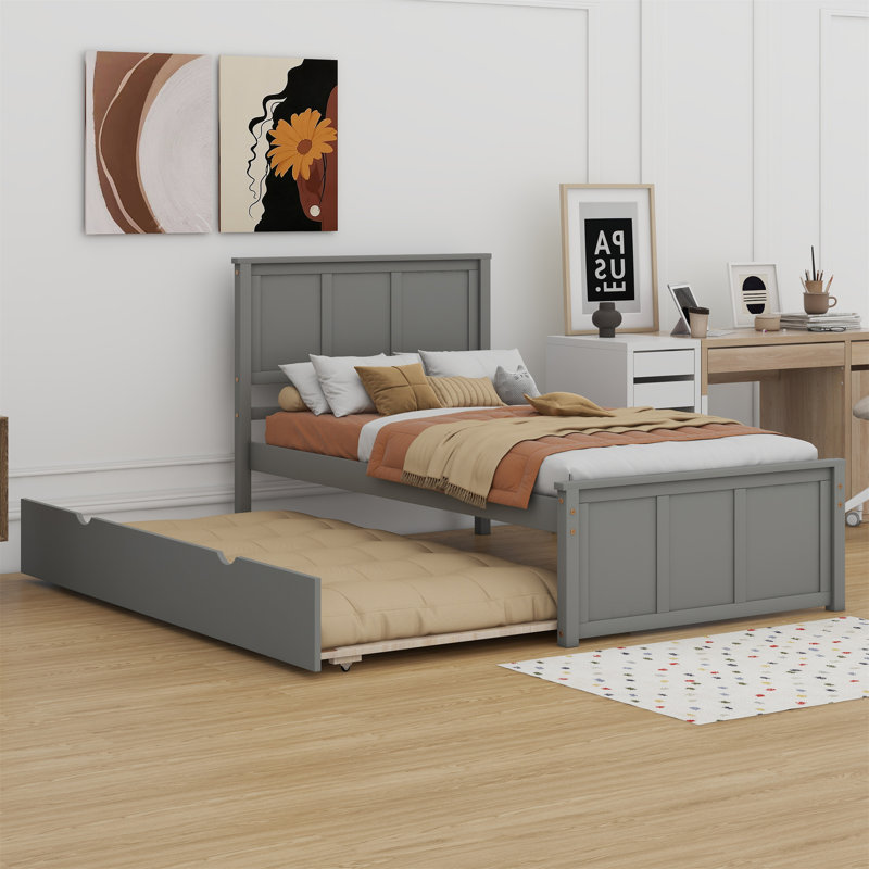 Platform Bed With Trundle, Gray