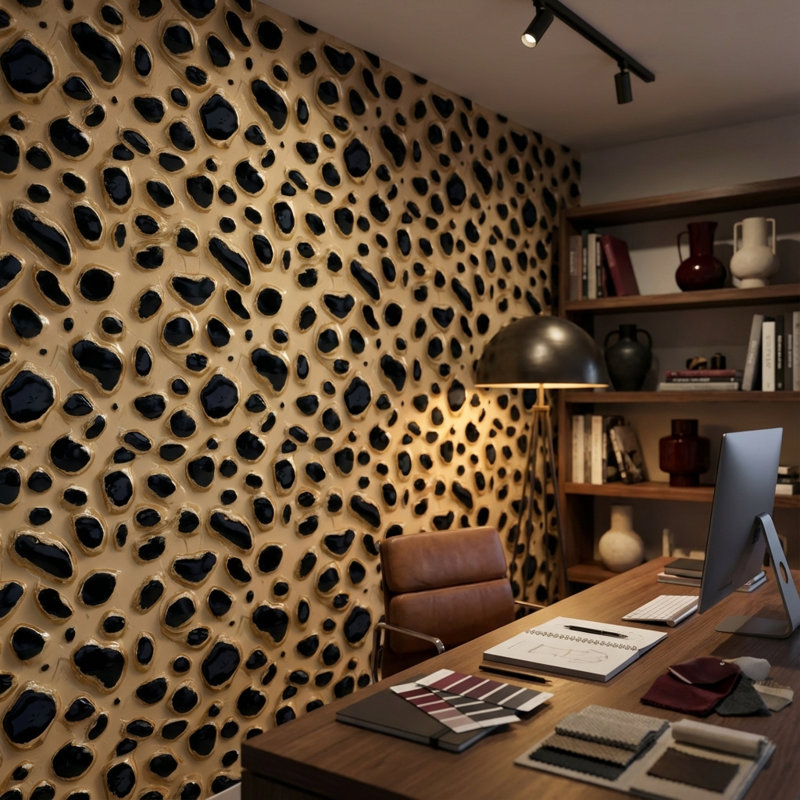 Papier peint à motif animalier avec taches noires sur fond beige
