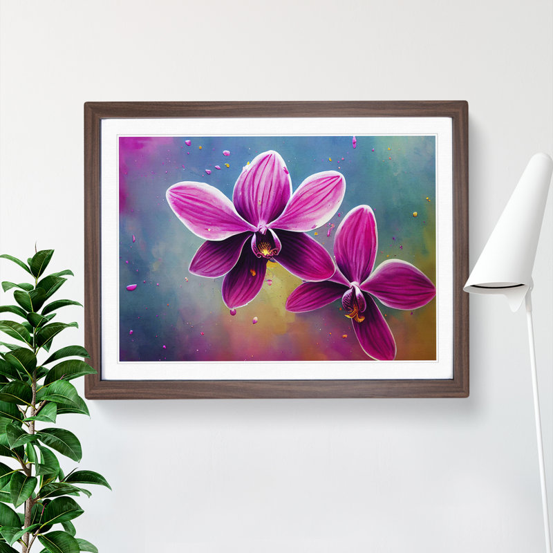 Idyllic Orchid Flowers Abstract - Single Picture Frame Print, 34cm H x 46cm W, Walnut