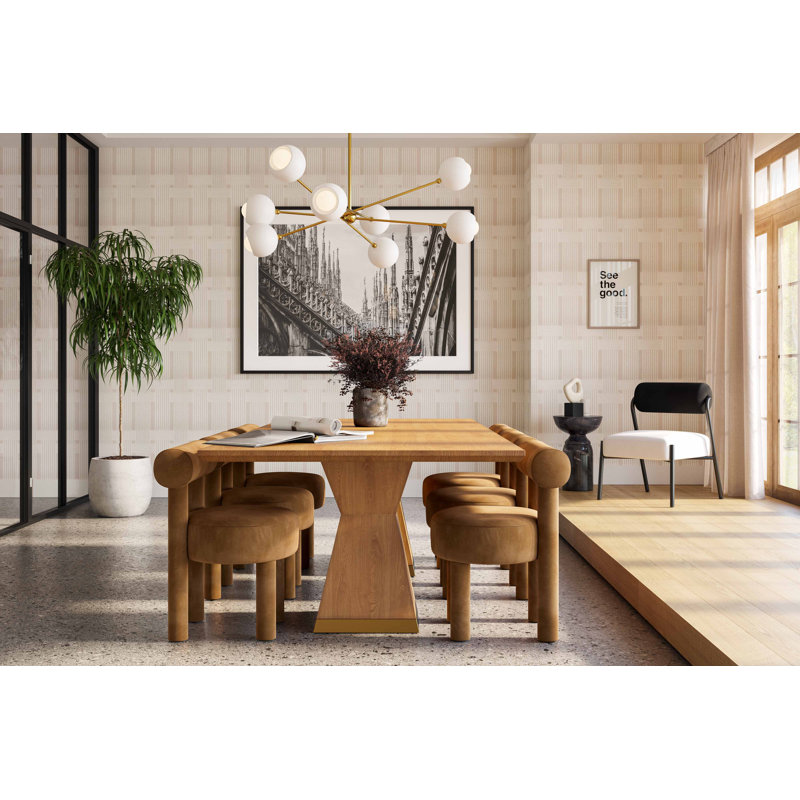 Natural Wood Rectangular Dining Table with Geometric Base