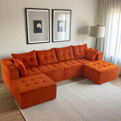 Boneless U Shaped Modern Cloud Couch With 2 Ottomans Tufted 6-seat Boneless Sleeper Chair