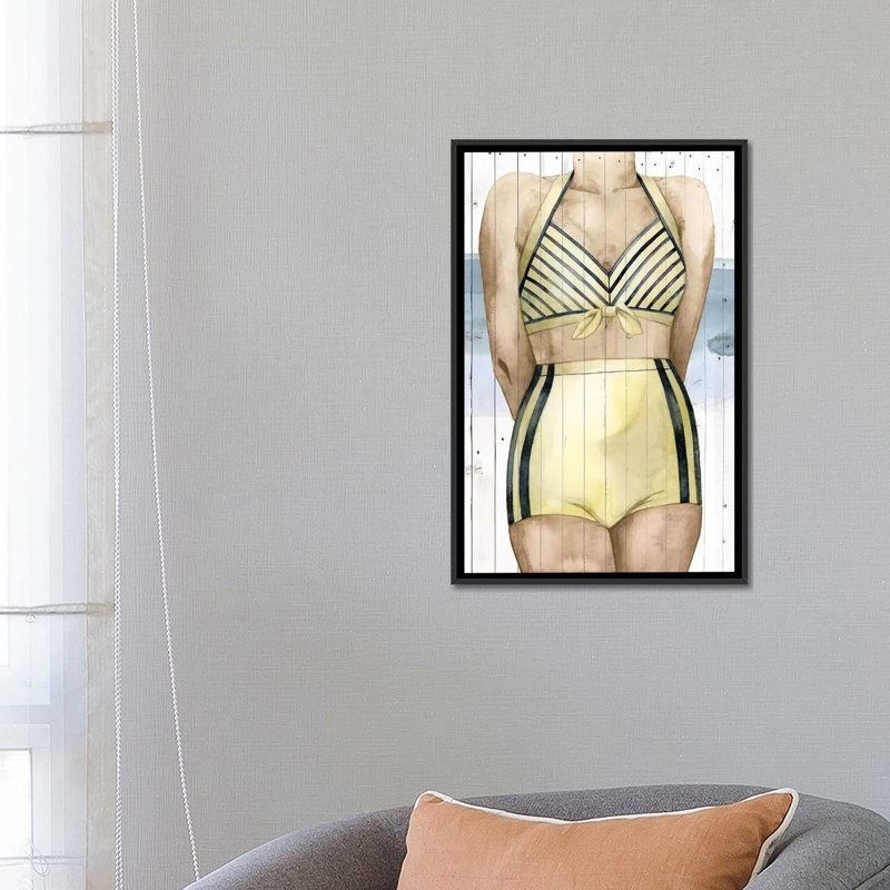 «Bygone Bathers III», impression sur toile, H 26 po x l 18 po x P 1,5 po, Toile avec cadre flottant noir, Pas de tapis