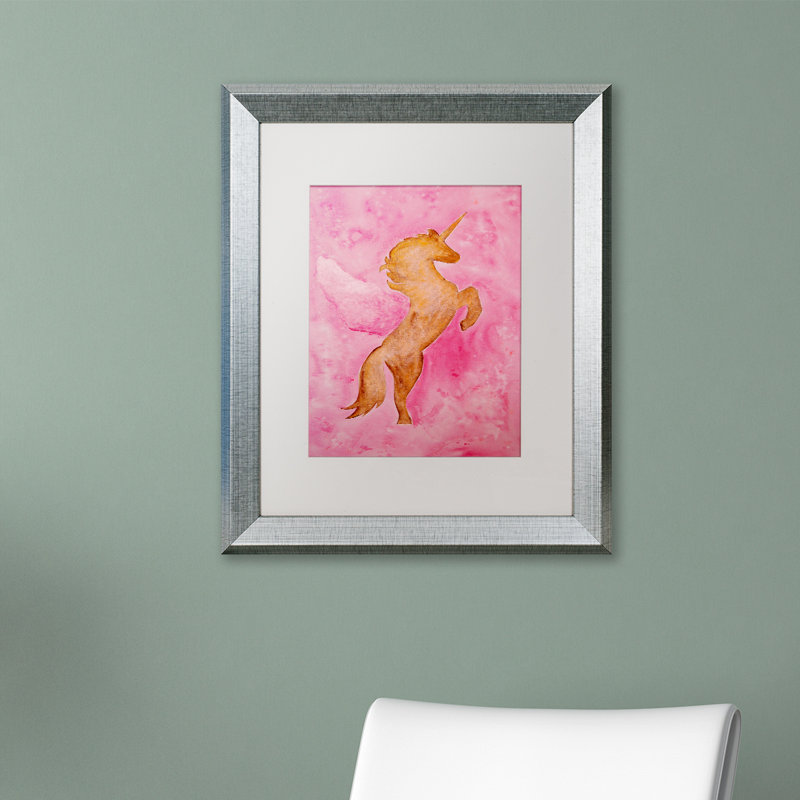 Nicole Dietz " The Unicorn " by Nicole Dietz, 14" H x 11" W, White, Brown Framed Canvas