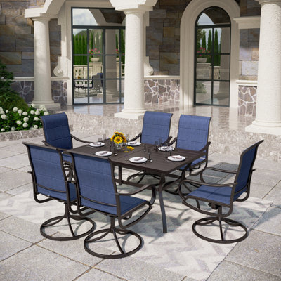 Sutiya 6 - Person Stainless Steel Patio Dining Set Umbrella Hole Included Rectangular Table