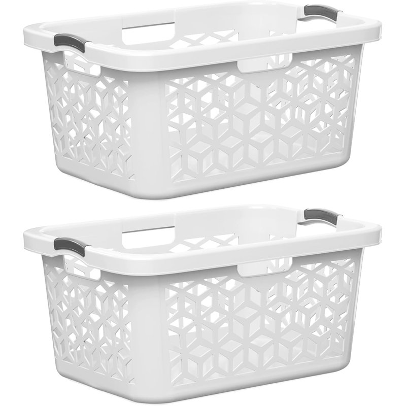 70L 2-Bushel Plastic Laundry Basket, Ventilated Stackable Hip-Hugging Hamper with Easy-Grip Handles for Laundry Room Dorm