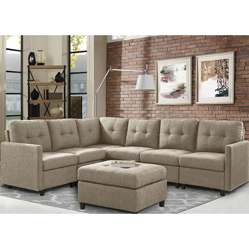 Modular Sofa & Chaise with Ottoman, Light Gray Linen