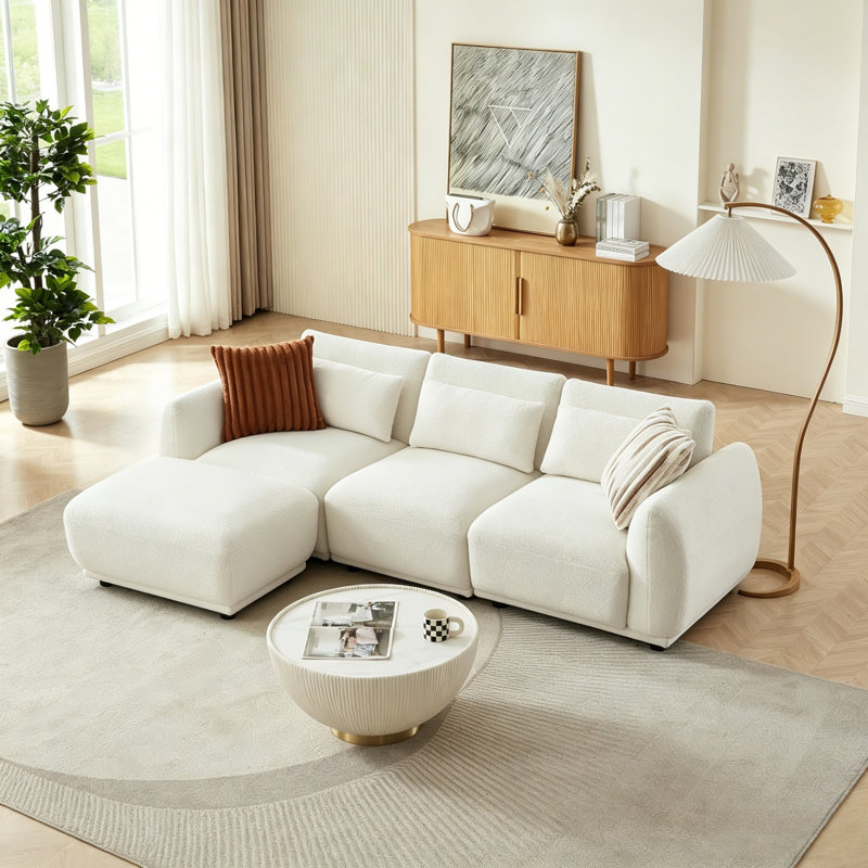  Canapé modulaire 4 pièces Boucle, canapé de salon en L, Blanc
