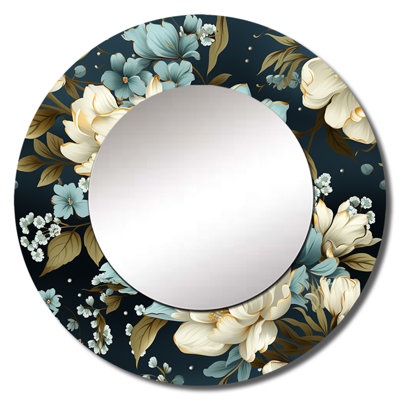 Rhenda Victorian Elegance - Floral Decorative Mirror, White Round Wall Mirror, Printed Metal Art
