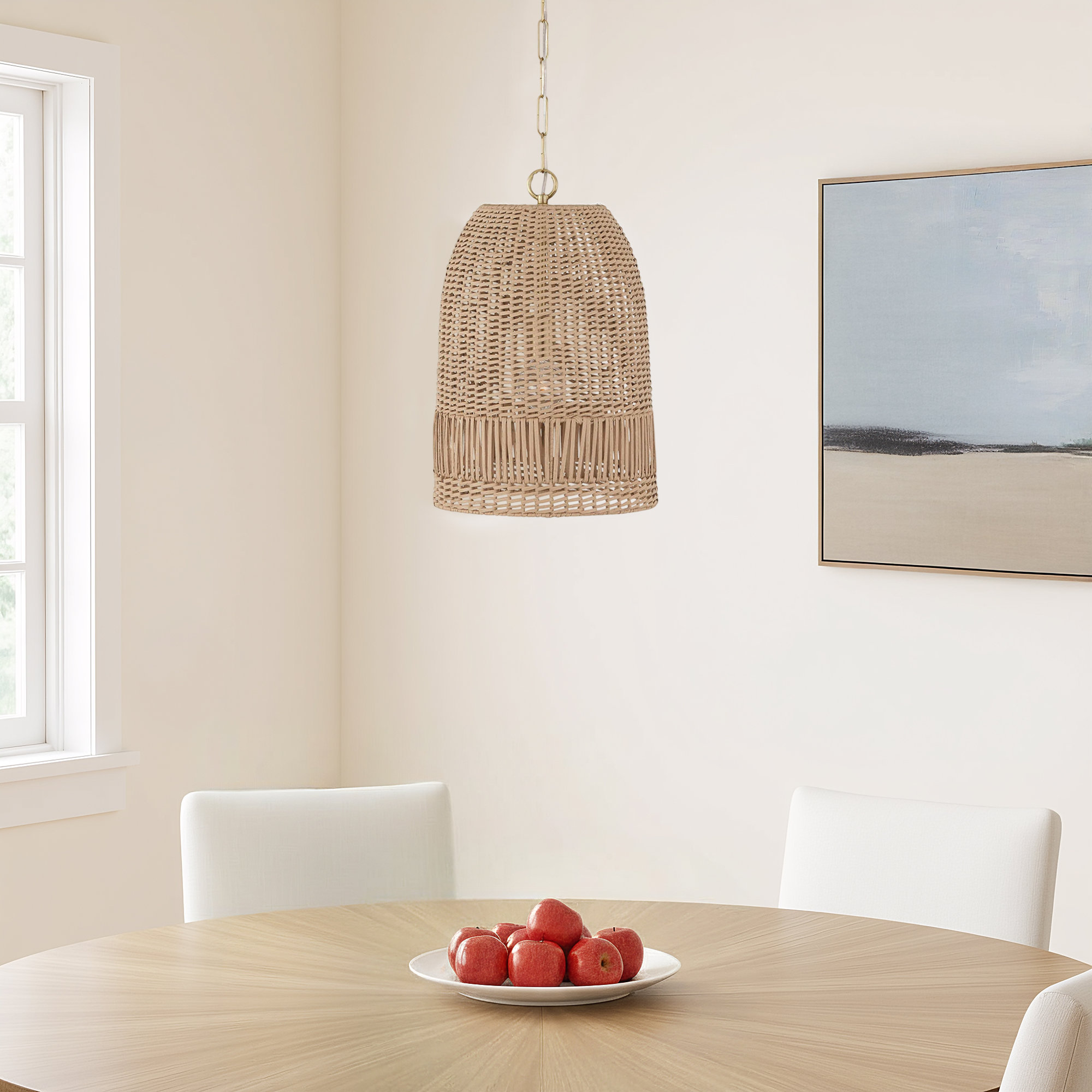 Hasley Single Light Rattan Dimmable Pendant, Brass