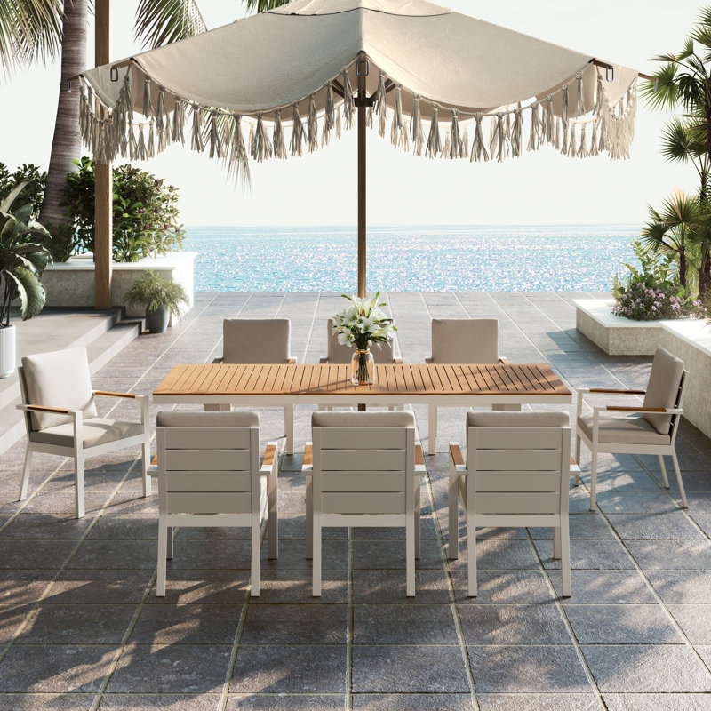 8 - Person Rectangular Outdoor Dining Set With Cushions, Champagne Cushion/Champagne Frame