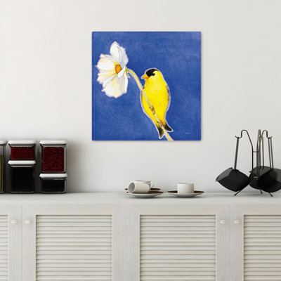 Gold Finch On White Cosmos Contemporary Floral Art