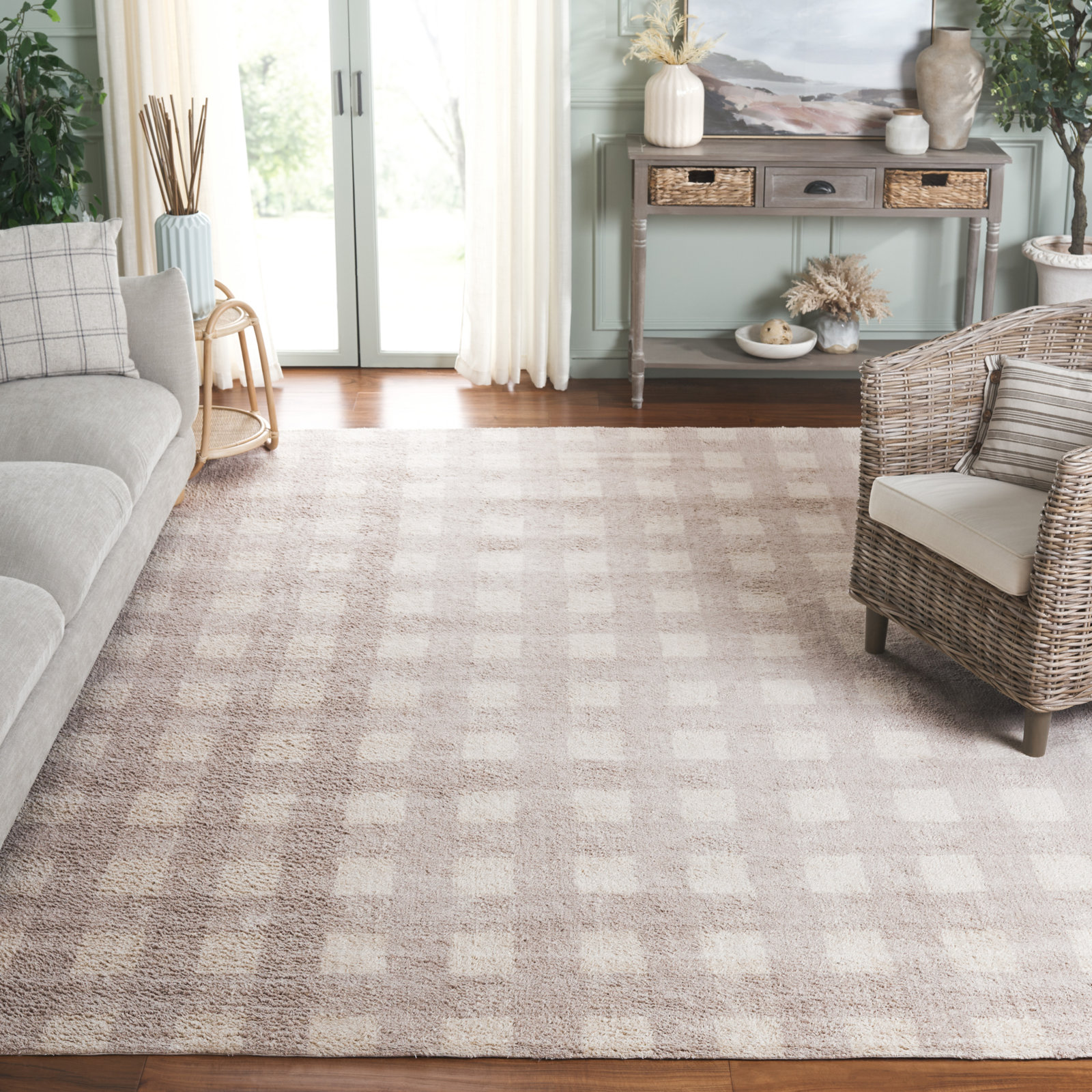 Barclay Beige Washable Hand-Woven Plaid Rug, Rectangle 8' x 10'