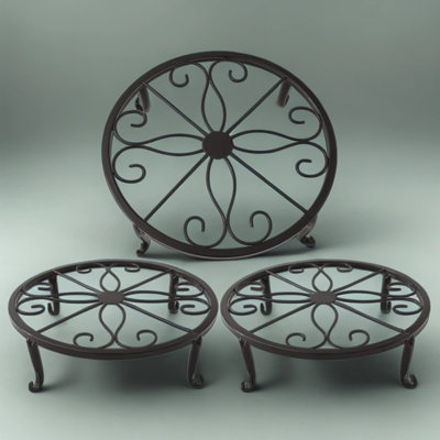 Heavy Duty Metal Plant Stand Set Of 3, Indoor Outdoor Decorative Flower Pot Holder With Rust-Resistant Finish, High Weight Capacity And Stable Arc Design