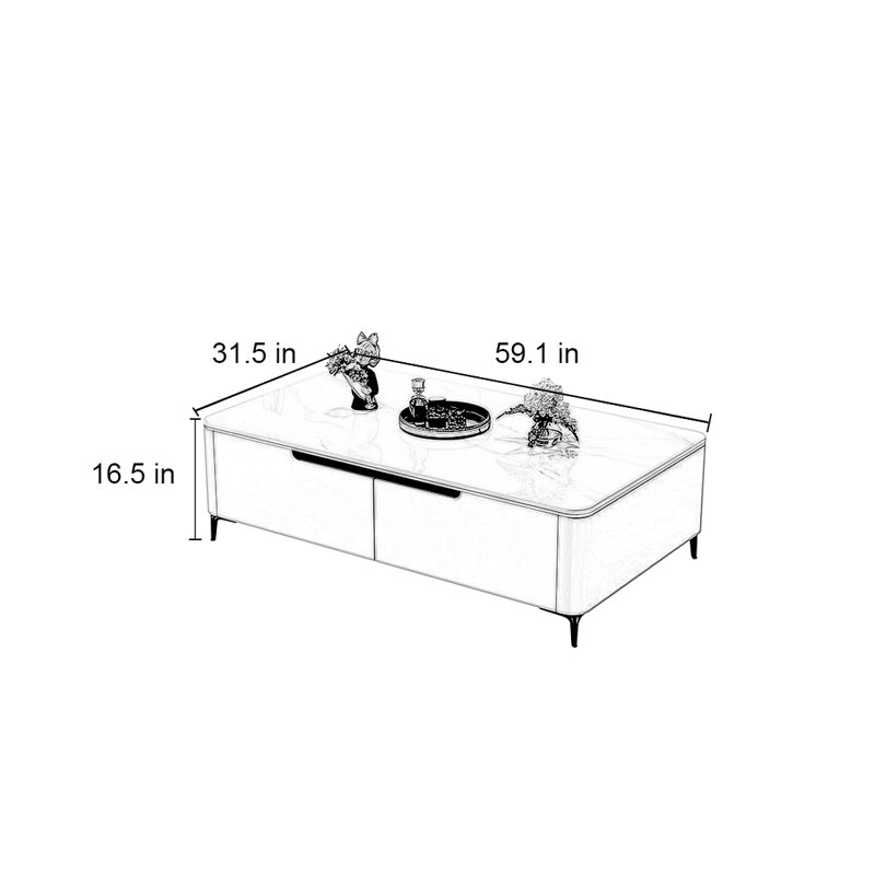 Table rectangulaire légère et luxueuse, H 16,5 po x L 59,1 po x l 31,5 po, Gris